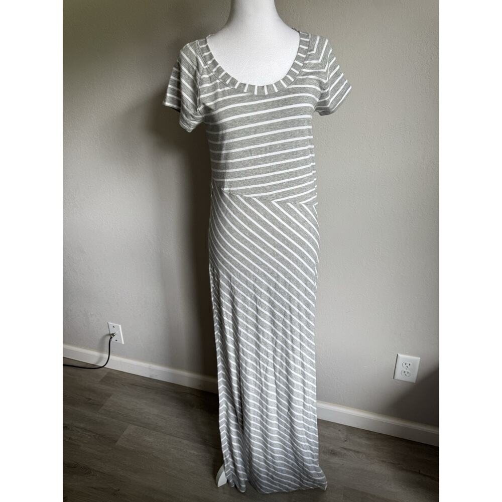 Athleta Gray White Stripe Pima Cotton Scoop Neck Casual Maxi Dress Womens S